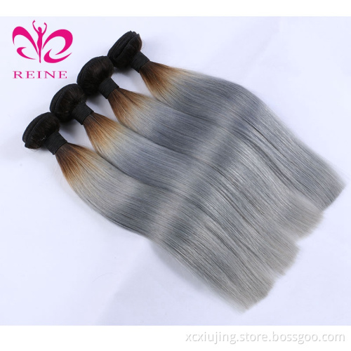 REINE manufacture grace omre two tone grey braid straight remi hair weave 100% chinese human hair bundles with closure